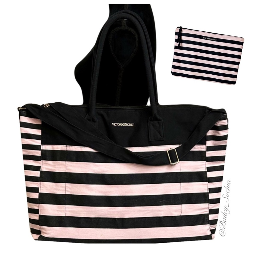 Victoria’s Secret Signature Stripe Weekender Duffle & Pouch